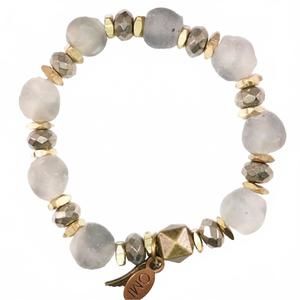NEW OMI women's she is clarity sea glass with pyrite bracelet in grey